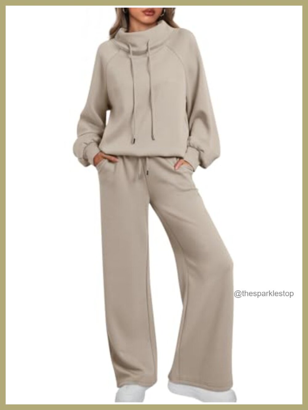 Women's Mock Neck 2 Piece Lounge Set Raglan Wide Leg